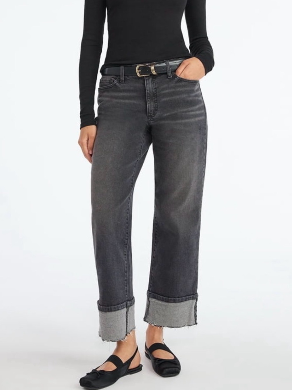SCOOP NWT Washed Black Boyfriend Jeans with Rolled Cuff Plus 20 Benton Straight